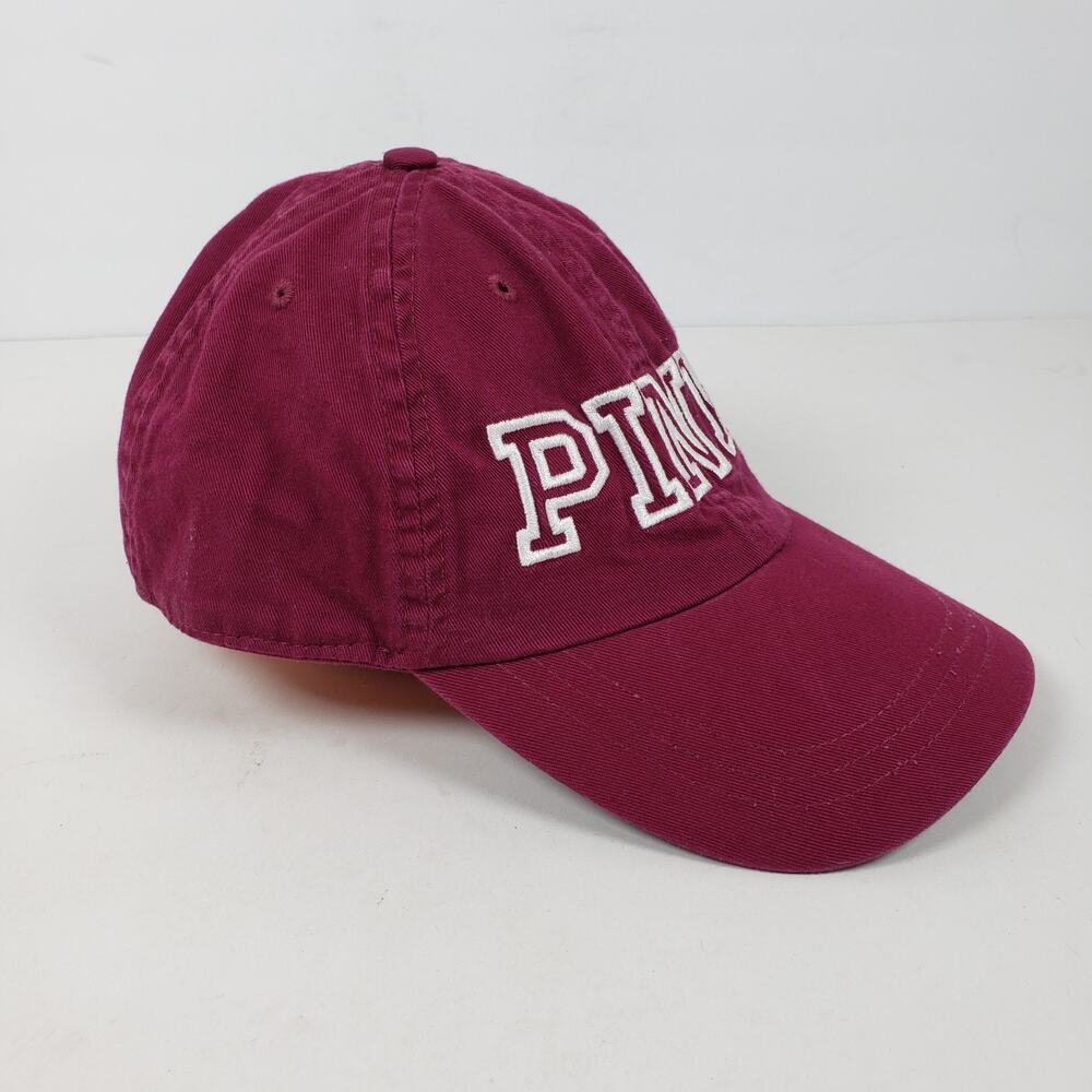 Pink Victorias Secret Womens One Size Maroon Cotton Adjustable Cap Hat View 2